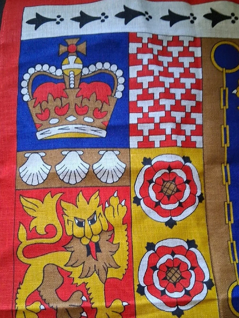 Irish Linen Tea Towel in Red, Blue & Gold